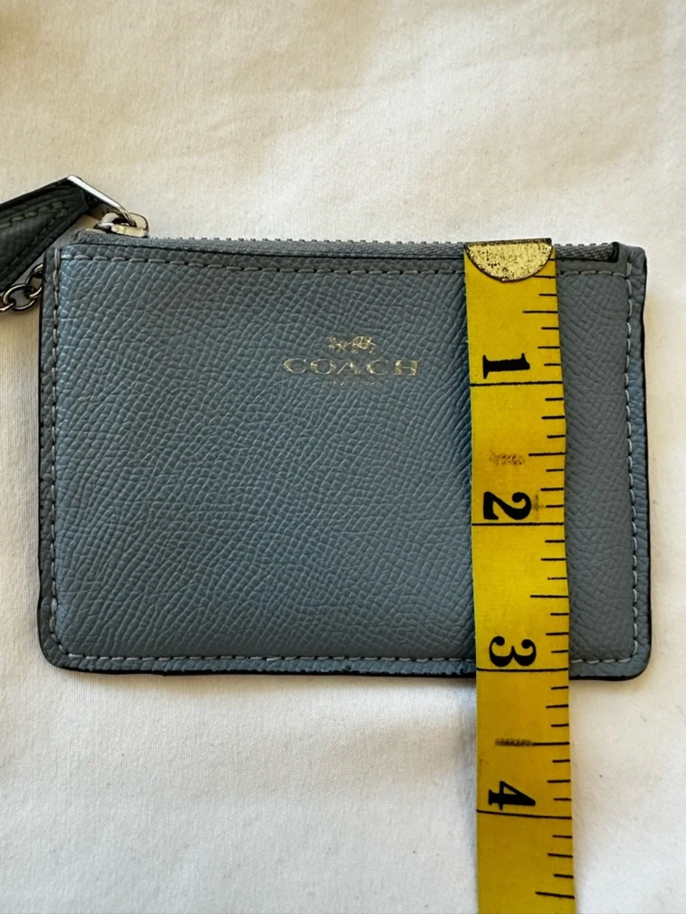 Coach Crossgrain Blue Leather Mini Skinny ID &  Wallet Key Case Cardholder